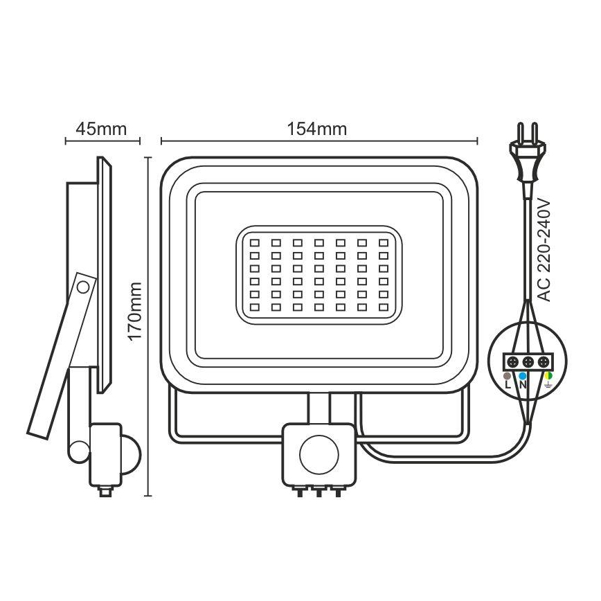 LED projektør med sensor LED/30W/230V 4000K IP44