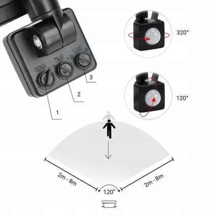 LED projektør med sensor LED/30W/230V 4000K IP65 sort