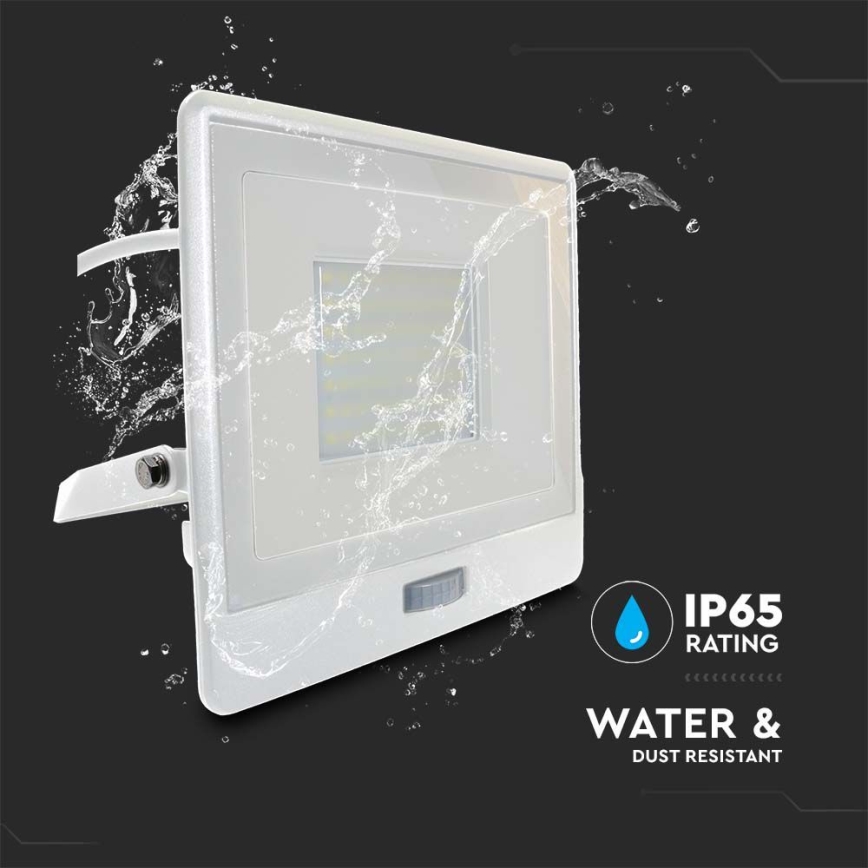 LED projektør med sensor LED/50W/230V 4000K IP65 hvid