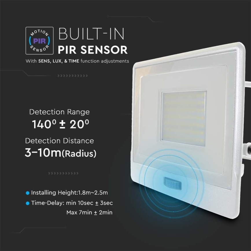 LED projektør med sensor LED/50W/230V 4000K IP65 hvid