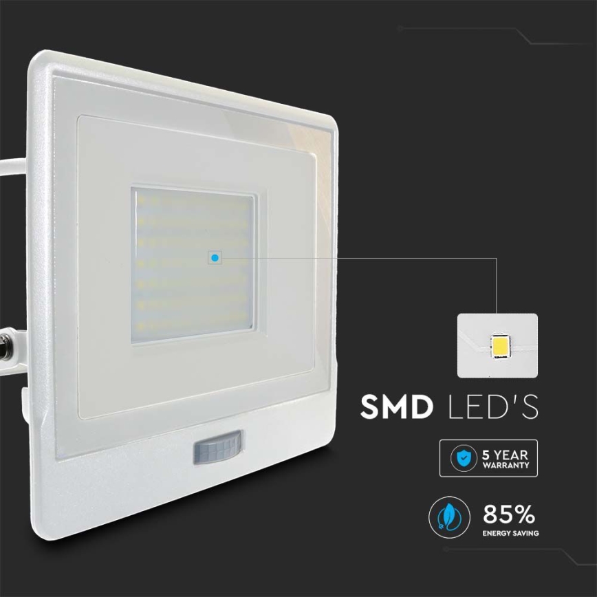 LED projektør med sensor LED/50W/230V 4000K IP65 hvid