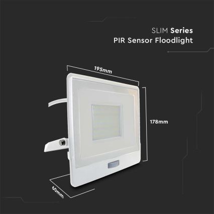 LED projektør med sensor LED/50W/230V 4000K IP65 hvid