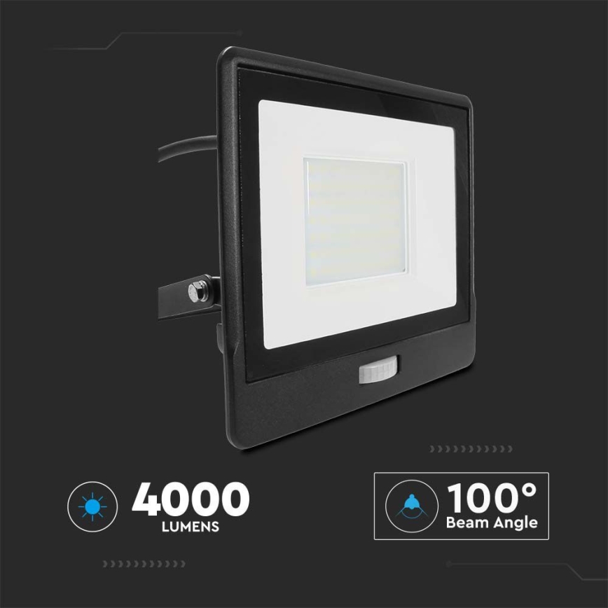 LED projektør med sensor LED/50W/230V 6500K IP65 sort
