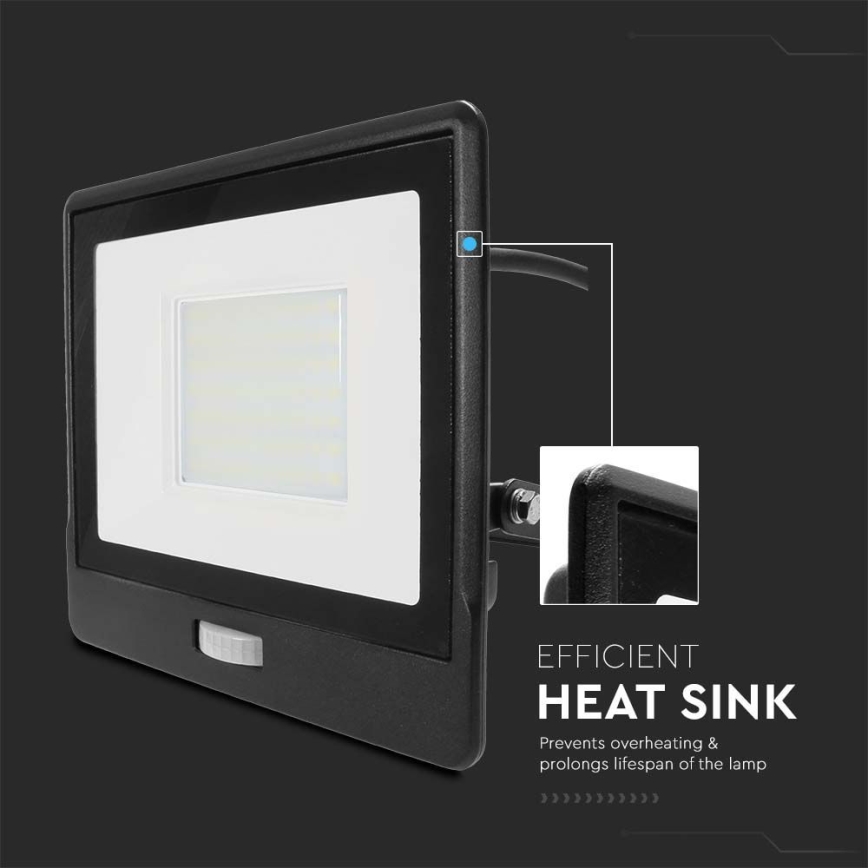 LED projektør med sensor LED/50W/230V 6500K IP65 sort