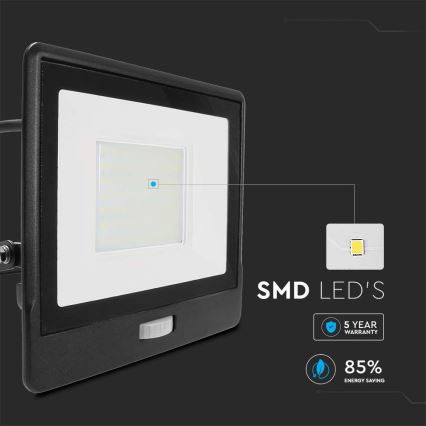 LED projektør med sensor LED/50W/230V 6500K IP65 sort