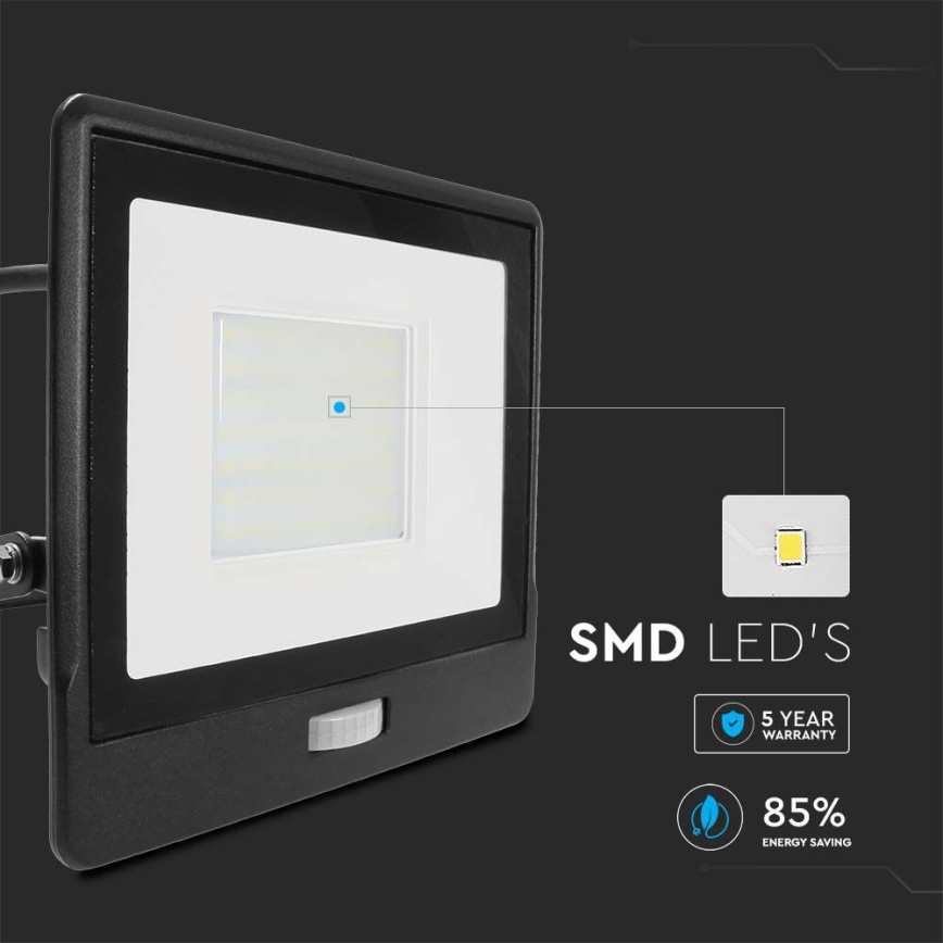LED projektør med sensor LED/50W/230V 6500K IP65 sort