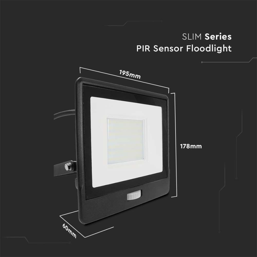 LED projektør med sensor LED/50W/230V 6500K IP65 sort