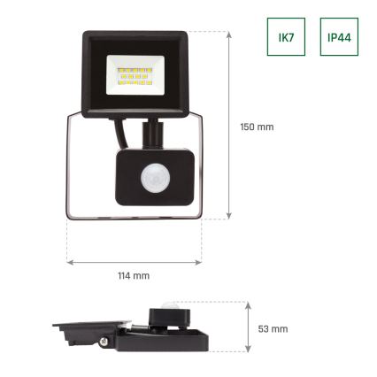 LED projektør med sensor NOCTIS LUX 3 LED/10W/230V 4000K IP44 sort