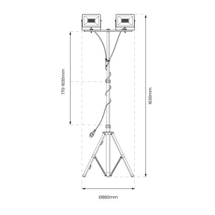 LED Projektør med stativ 2xLED/30W/230V 4000K IP44