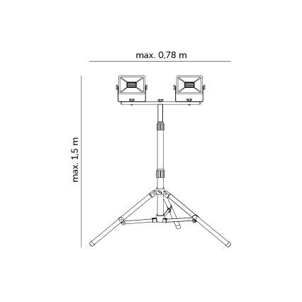 LED projektør med stativ 2xLED/30W/230V IP65