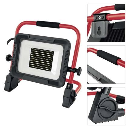 LED-projektør med stativ ELION LED/100W/230V 4000K IP65 rød/sort
