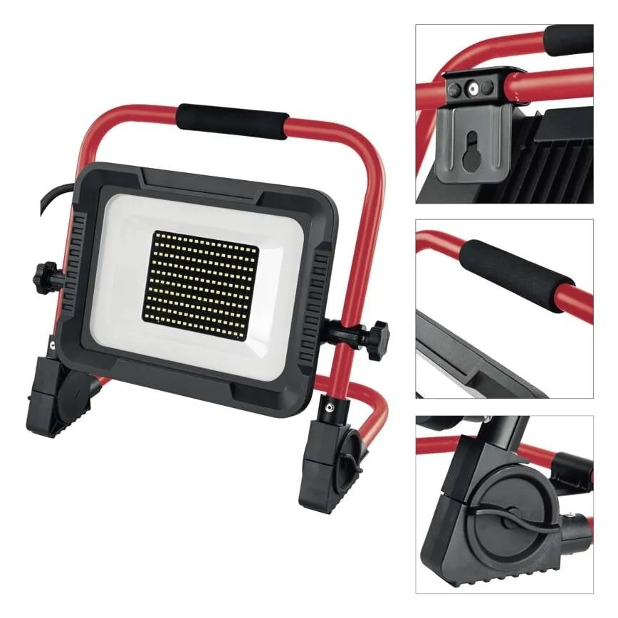 LED-projektør med stativ ELION LED/100W/230V 4000K IP65 rød/sort
