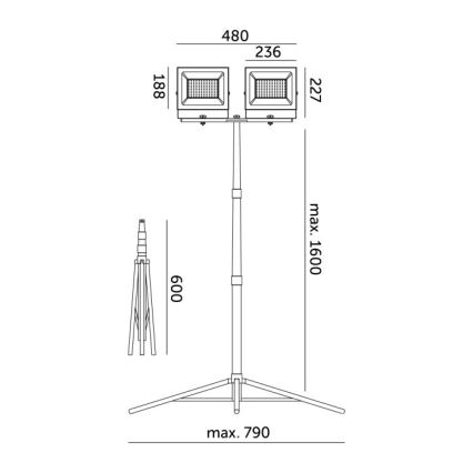 LED projektør med stativ TIGRA 2xLED/100W/230V 4000K IP54 sort/gul