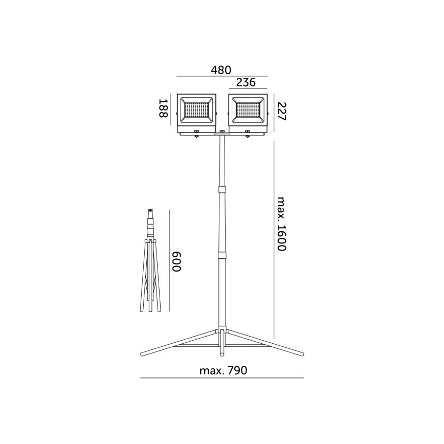 LED projektør med stativ TIGRA 2xLED/100W/230V 4000K IP54 sort/gul