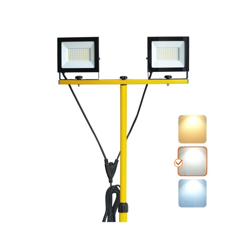 LED projektør med stativ TIGRA 2xLED/50W/230V 4000K IP54 sort/gul