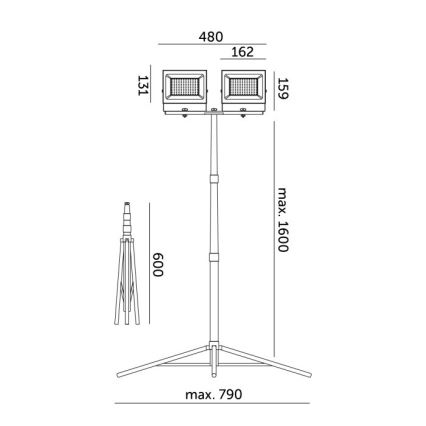 LED projektør med stativ TIGRA 2xLED/50W/230V 4000K IP54 sort/gul