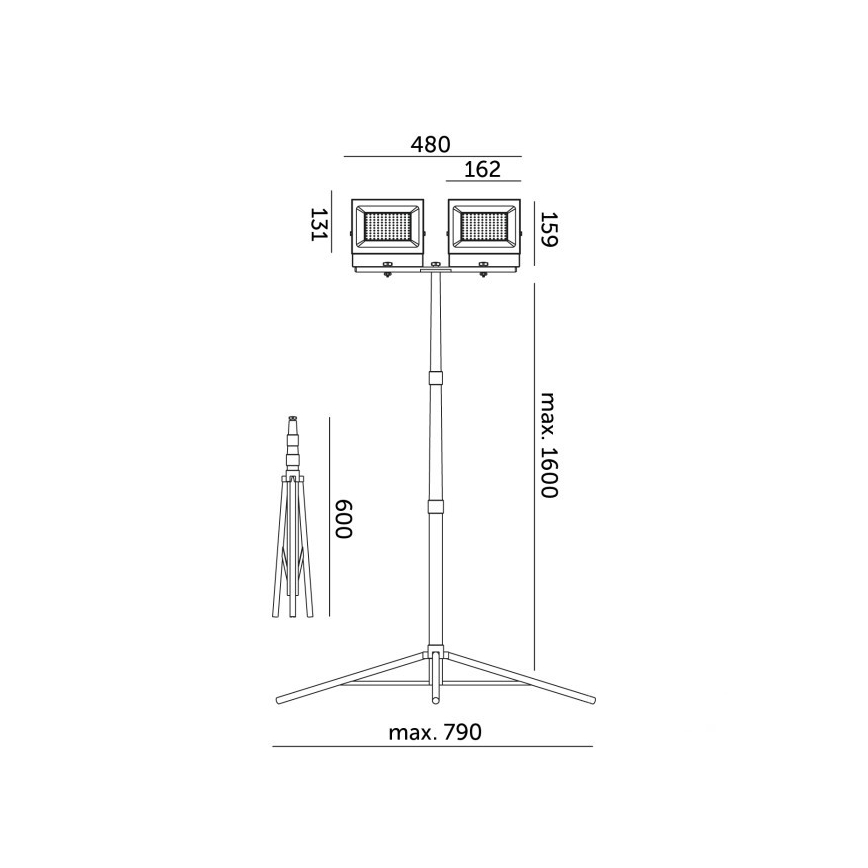LED projektør med stativ TIGRA 2xLED/50W/230V 4000K IP54 sort/gul