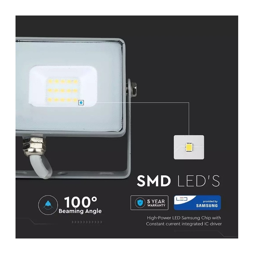 LED projektør SAMSUNG CHIP LED/10W/230V IP65 4000K grå