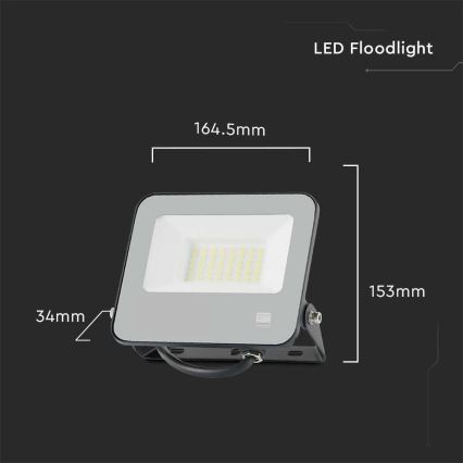 LED projektør SAMSUNG CHIP LED/30W/230V 4000K IP65 sort