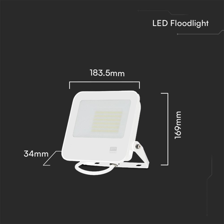 LED projektør SAMSUNG CHIP LED/50W/230V 6500K IP65 hvid