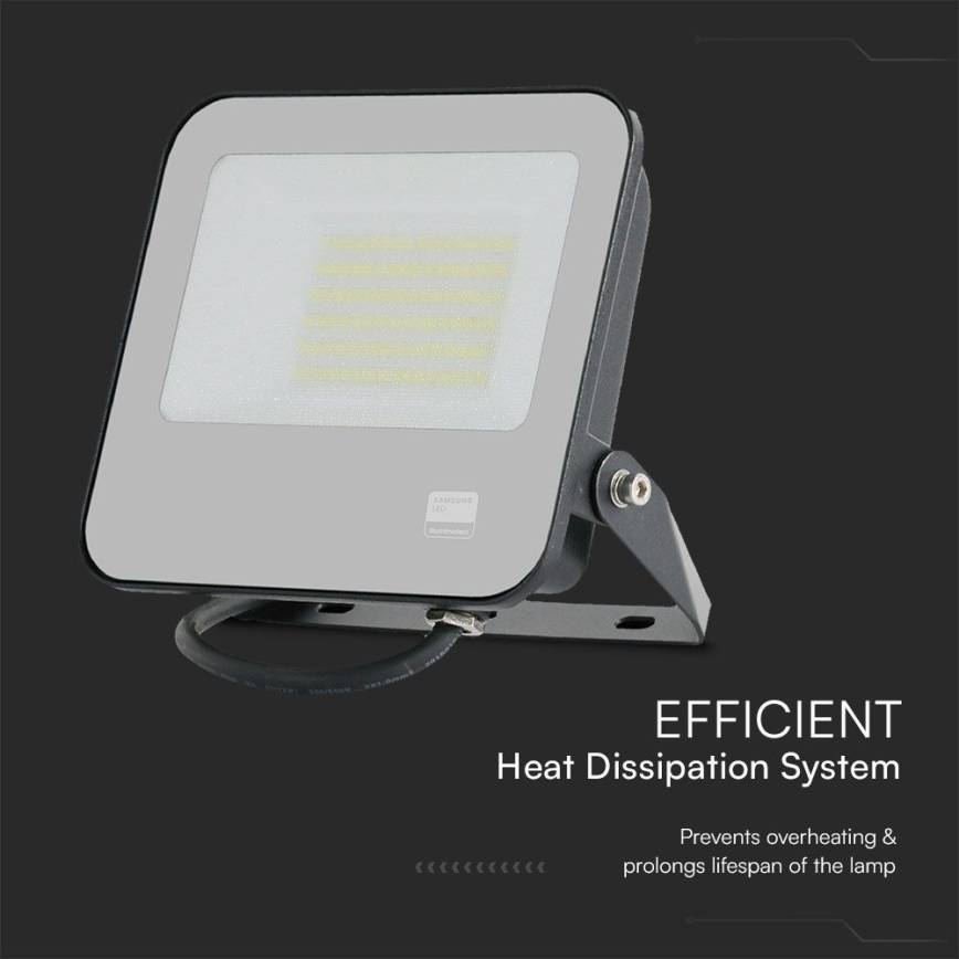 LED projektør SAMSUNG CHIP LED/50W/230V 6500K IP65 sort