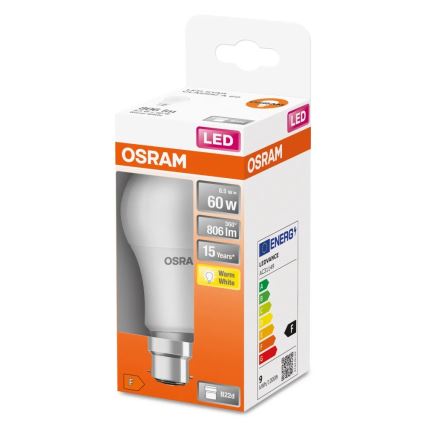 LED-pære A60 B22d/8,5W/230V 2700K - Osram