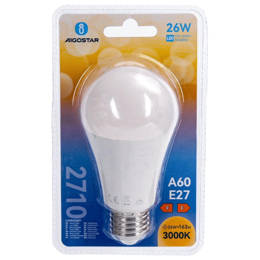 LED-pære A60 E27/26W/230V 3000K - Aigostar