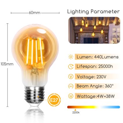 LED-pære A60 E27/4W/230V 2200K - Aigostar