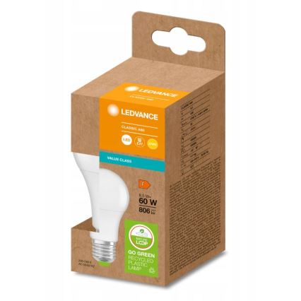 LED pære A60 E27/8,5W/230V 2700K - Ledvance genanvendt plast