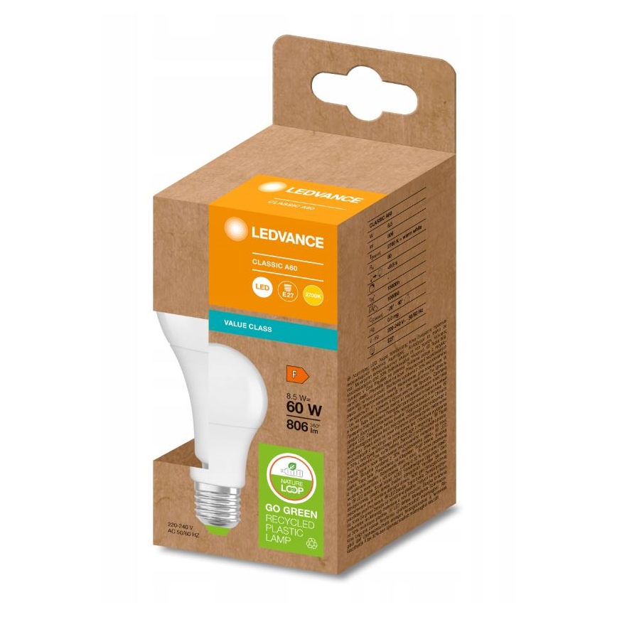 LED pære A60 E27/8,5W/230V 2700K - Ledvance genanvendt plast