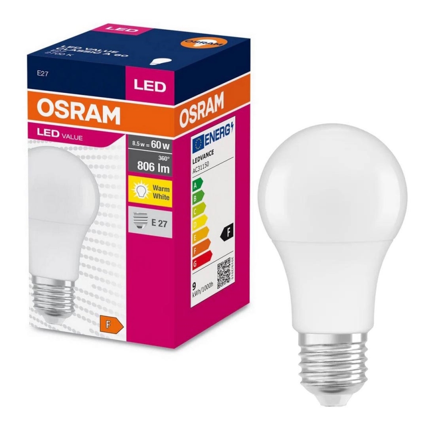 LED-pære A60 E27/8,5W/230V 2700K - Osram