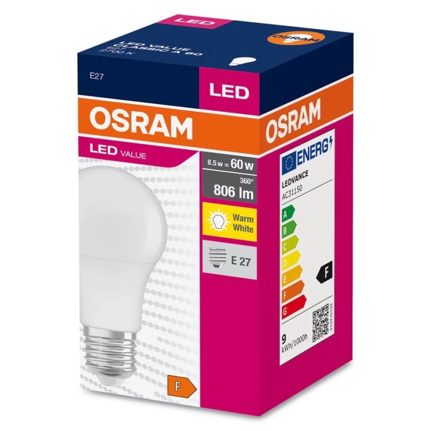 LED-pære A60 E27/8,5W/230V 2700K - Osram