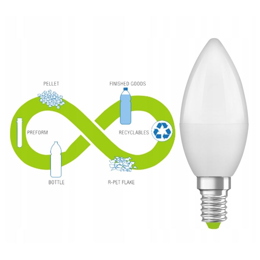 LED Pære af genanvendt plast B40 E14/4,9W/230V 2700K - Ledvance