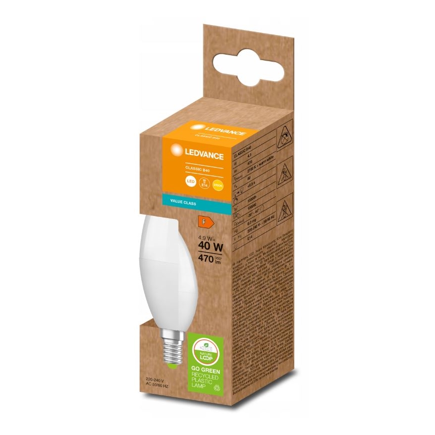 LED Pære af genanvendt plast B40 E14/4,9W/230V 2700K - Ledvance