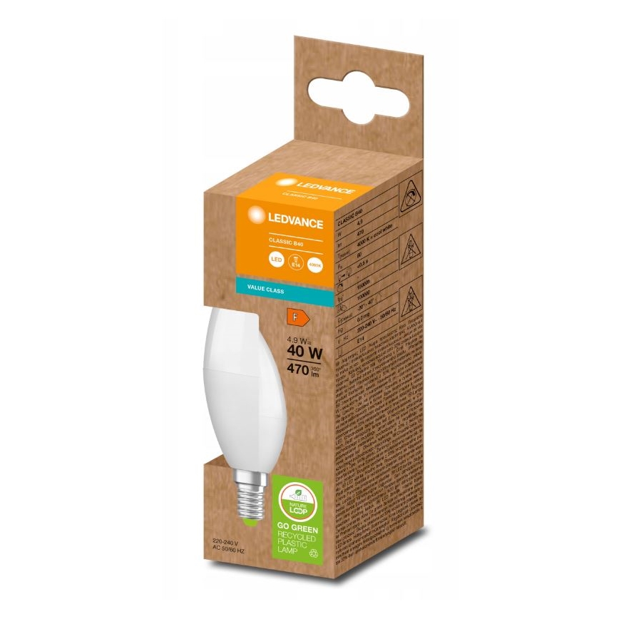 LED Pære af genanvendt plast B40 E14/4,9W/230V 4000K - Ledvance