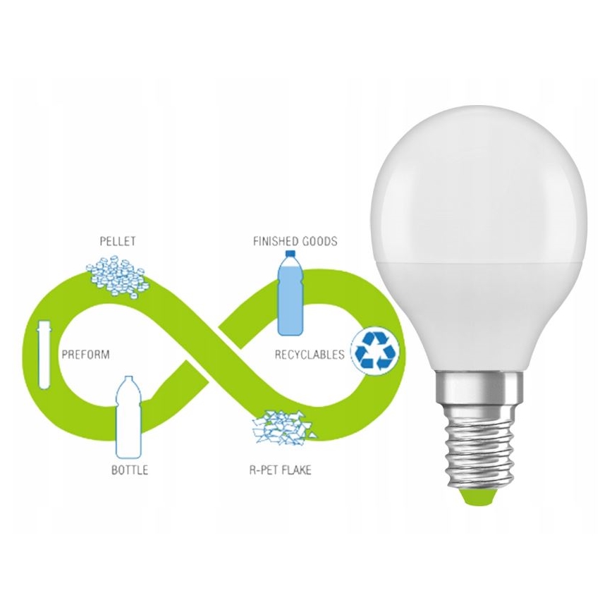 LED Pære af genanvendt plast P45 E14/4,9W/230V 4000K - Ledvance