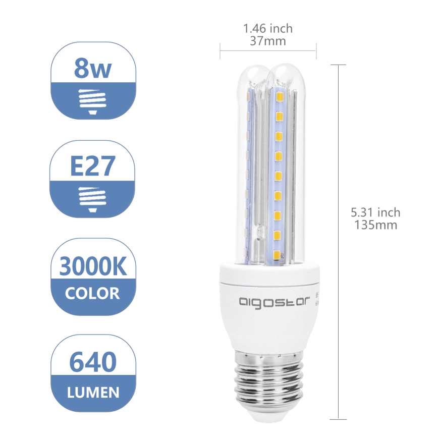 LED-pære B5 E27/8W/230V 3000K - Aigostar