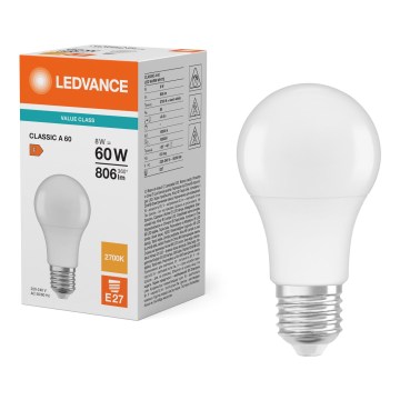 LED-pære CLASSIC A60 E27/8W/230V 2700K - Ledvance