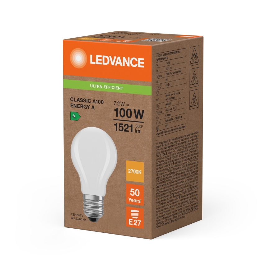 LED-pære CLASSIC FILAMENT A60 E27/7,2W/230V 2700K - Ledvance