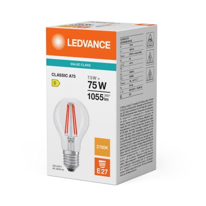 LED-pære CLASSIC FILAMENT A60 E27/7,5W/230V 2700K - Ledvance