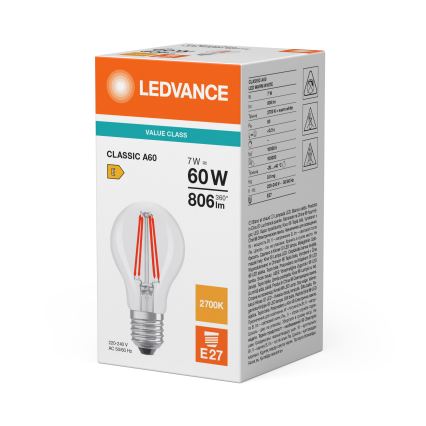 LED-pære CLASSIC FILAMENT A60 E27/7W/230V 2700K - Ledvance