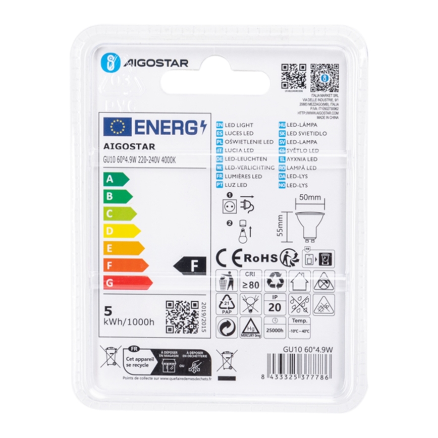 LED-pære COB GU10/4,9W/230V 4000K - Aigostar