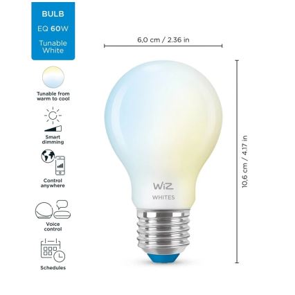 LED-pære dæmpbar A60 E27/7W/230V 2700-6500K CRI 90 Wi-Fi - WiZ