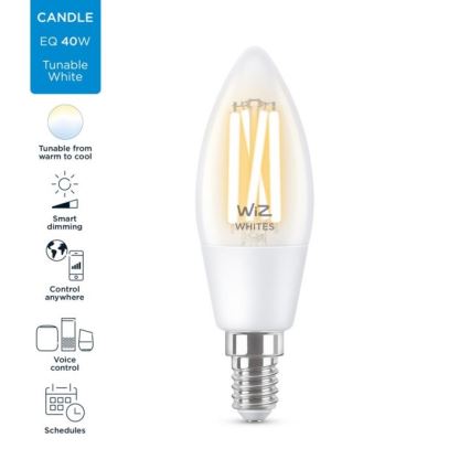 LED-pære dæmpbar FILAMENT C35 E14/4,9W/230V 2700-6500K CRI 90 Wi-Fi - WiZ