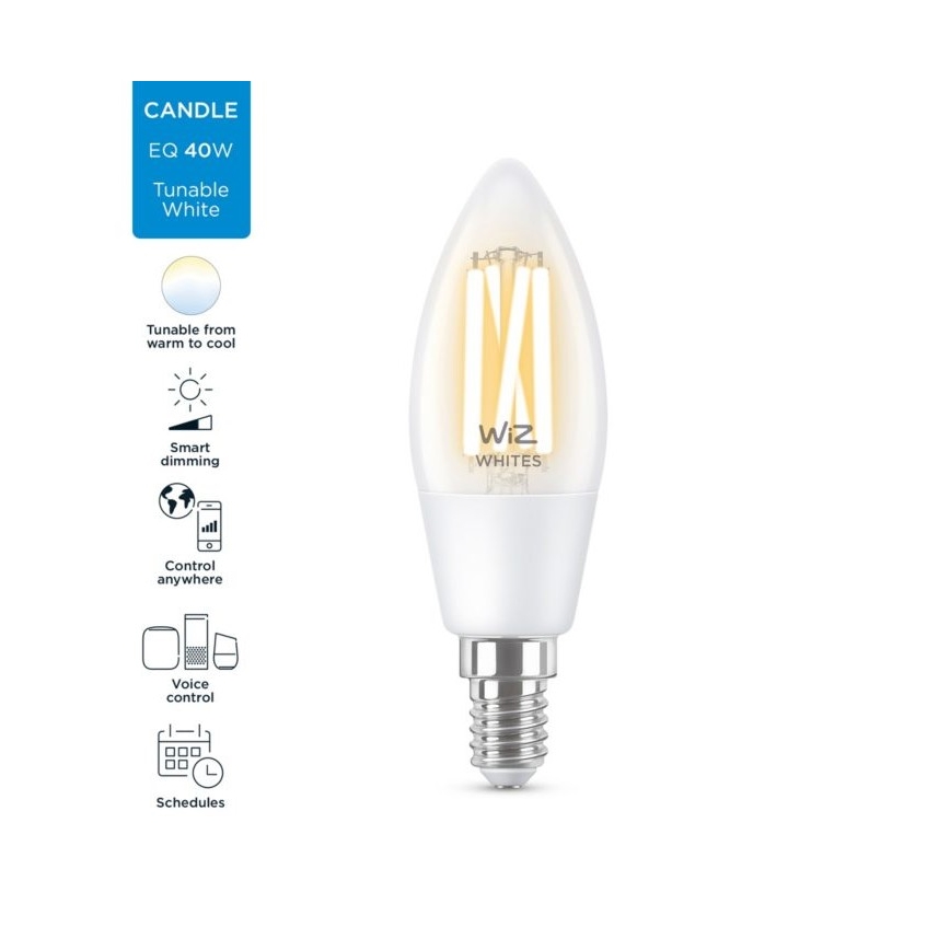LED-pære dæmpbar FILAMENT C35 E14/4,9W/230V 2700-6500K CRI 90 Wi-Fi - WiZ