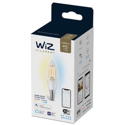 LED-pære dæmpbar FILAMENT C35 E14/4,9W/230V 2700-6500K CRI 90 Wi-Fi - WiZ