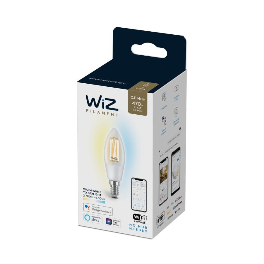 LED-pære dæmpbar FILAMENT C35 E14/4,9W/230V 2700-6500K CRI 90 Wi-Fi - WiZ