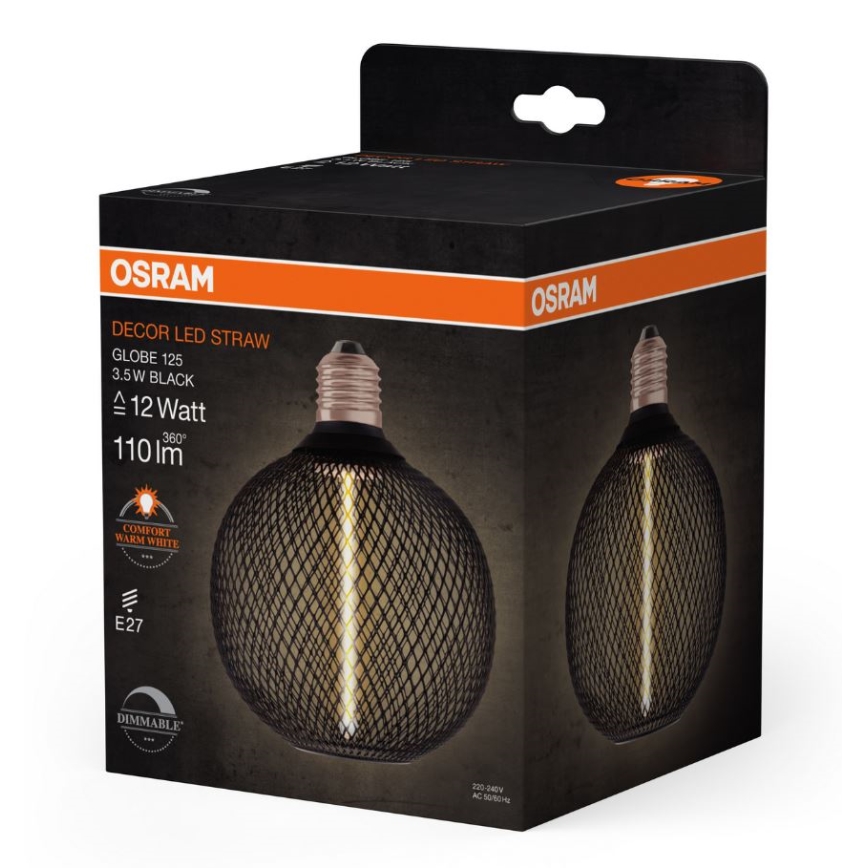 LED-pære dæmpbar DECOR  FILAMENT G125 E27/3,5W/230V 1800K sort - Osram