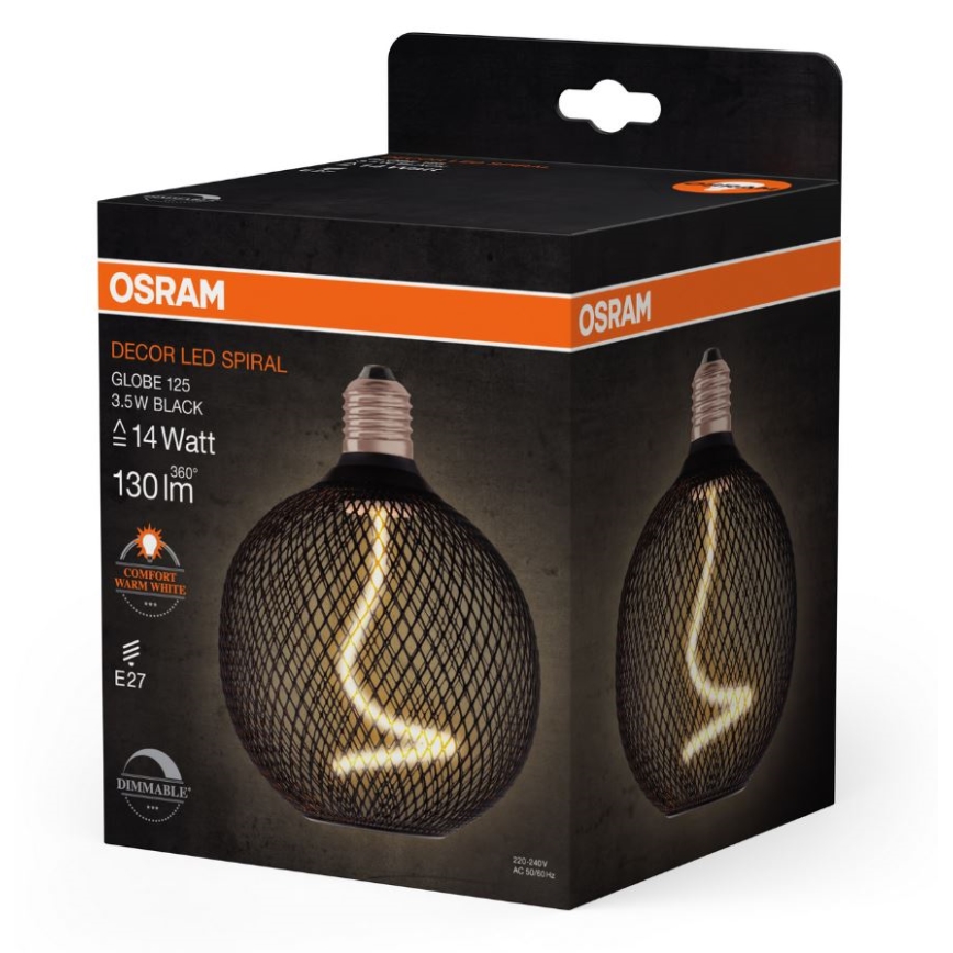 LED-pære dæmpbar DECOR FILAMENT G125 E27/3,5W/230V 1800K sort - Osram