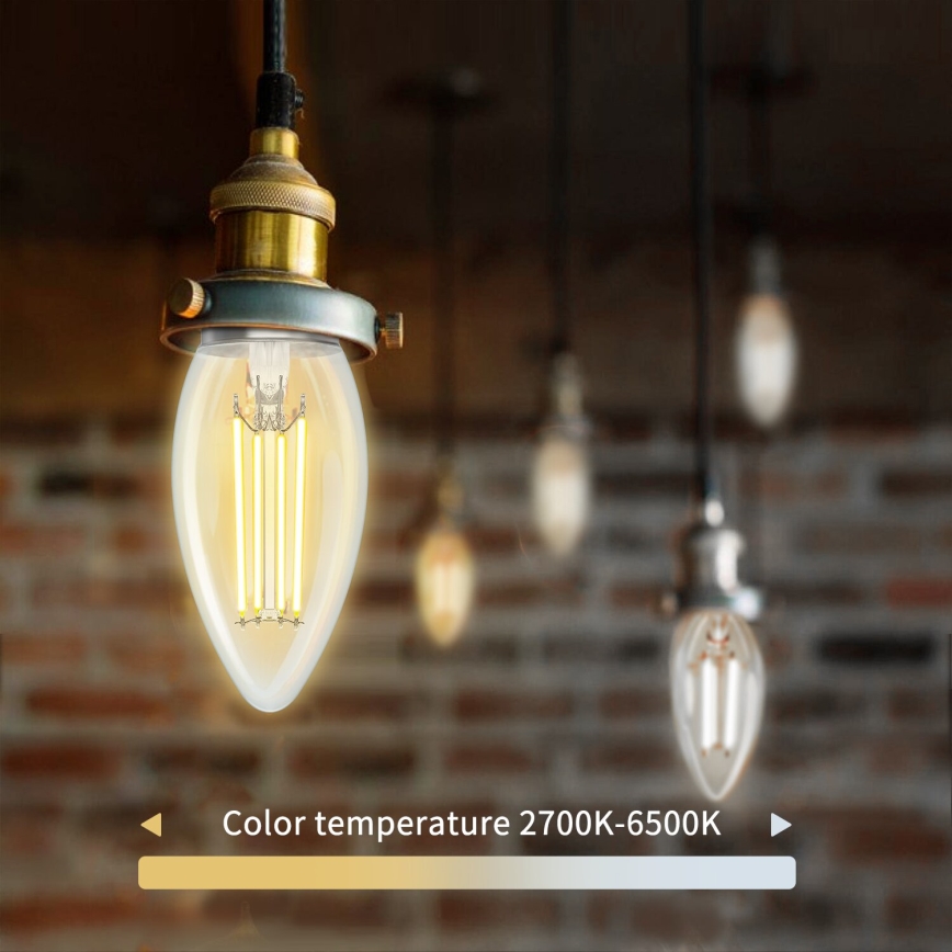 LED-pære dæmpbar FILAMENT C35 E14/4,5W/230V 2700-6500K Wi-Fi - Aigostar